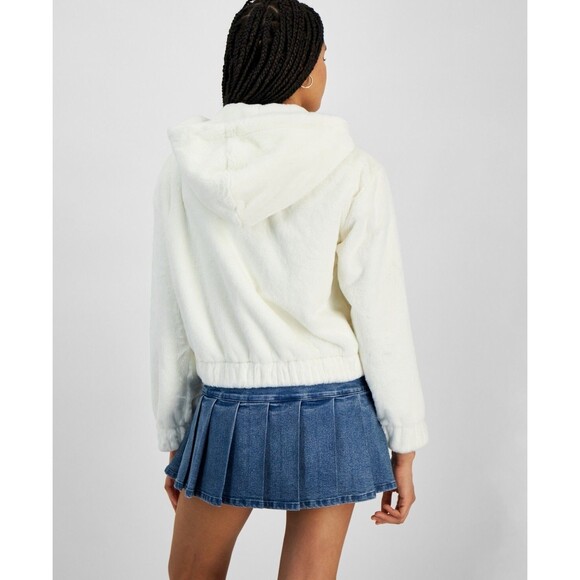 Planet Heart Juniors' Faux-Fur Cozy Zip-Front Jacket -  Egret, S - Picture 2 of 2